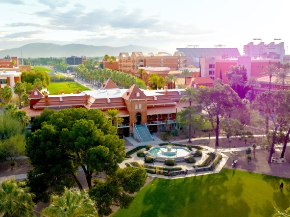 Aerial view of the west side of UArizona's Old Main