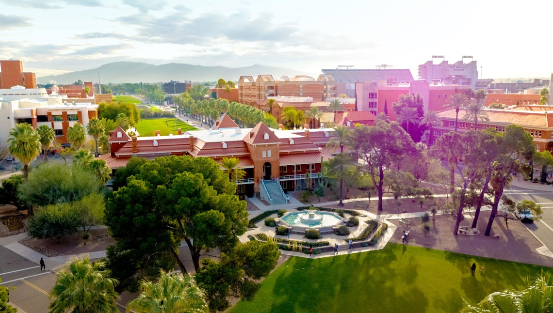 Aerial view of the west side of UArizona's Old Main